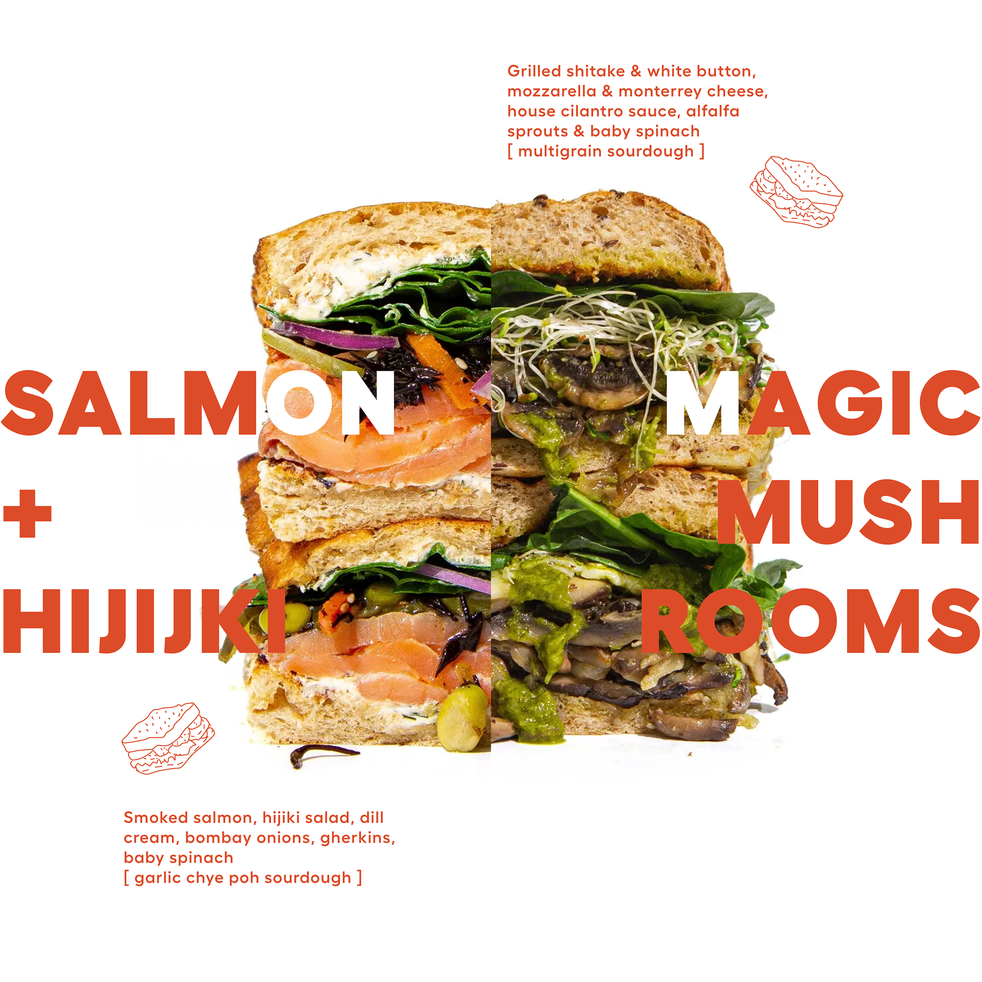Salmon and mushroom sandwich promotional artwork